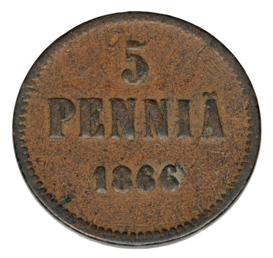 5 pennia 1866 Aleksander II Finlandia rosyjska Helsinki