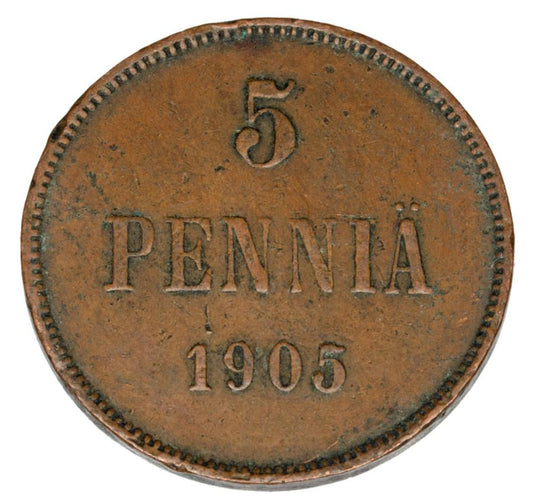 5 pennia 1905 Mikołaj II Finlandia rosyjska Helsinki