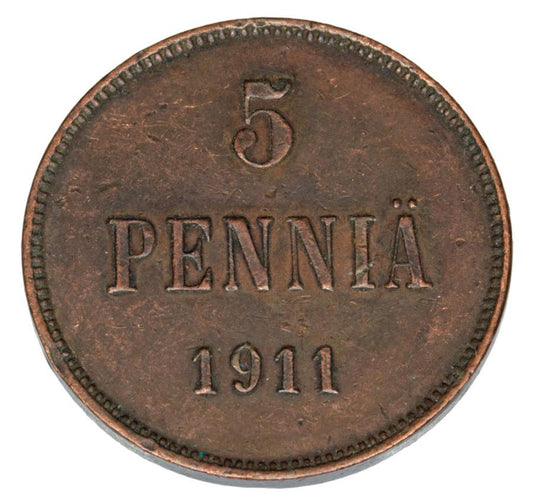 5 pennia 1911 Mikołaj II Finlandia rosyjska Helsinki