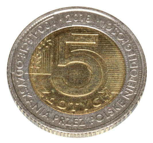 5 złotych 2018 Polska Warszawa 100 lat niepodległości