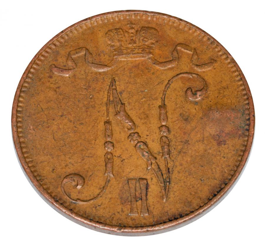 5 pennia 1908 Mikołaj II Finlandia okupacja Helsinki