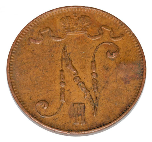 5 pennia 1908 Mikołaj II Finlandia okupacja Helsinki