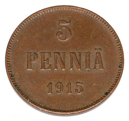 5 pennia 1915 Mikołaj II Finlandia okupacja Helsinki