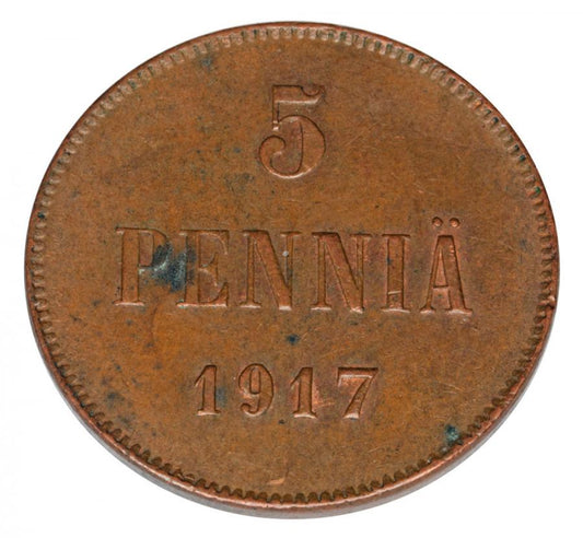 5 pennia 1917 Mikołaj II Finlandia okupacja Helsinki