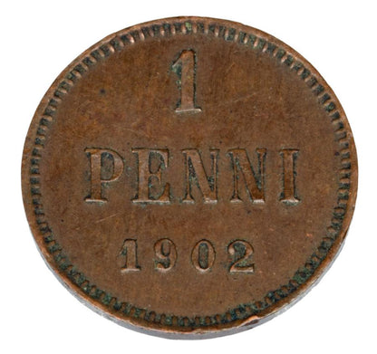 1 penni 1902 Mikołaj II Finlandia okupacja rosyjska Helsinki