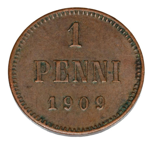 1 penni 1909 Mikołaj II Finlandia okupacja rosyjska Helsinki