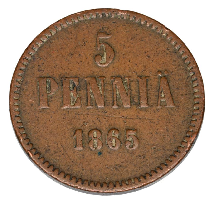 5 pennia 1865 Aleksander II Finlandia rosyjska Helsinki