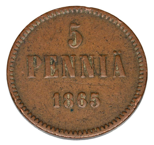 5 pennia 1865 Aleksander II Finlandia rosyjska Helsinki