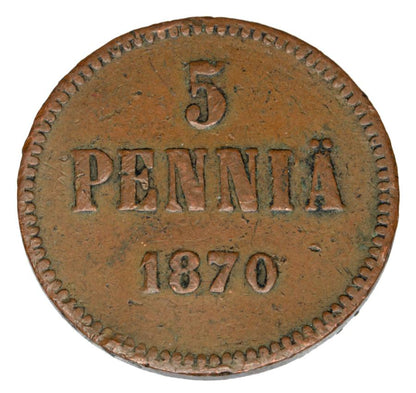 5 pennia 1870 Aleksander II Finlandia rosyjska Helsinki