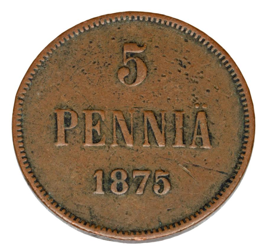5 pennia 1875 Aleksander II Finlandia rosyjska Helsinki
