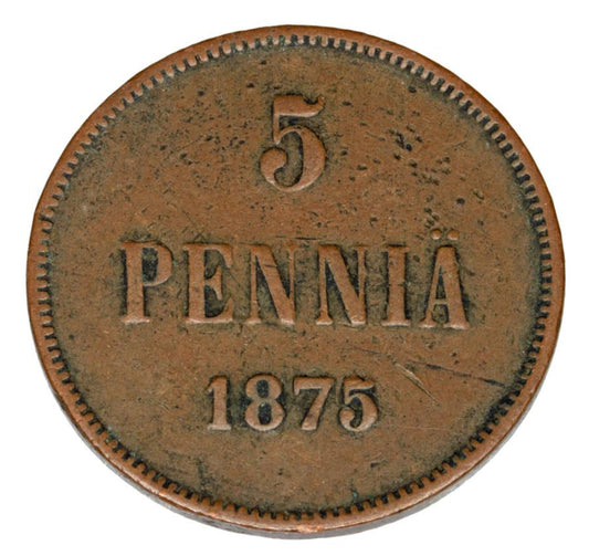 5 pennia 1875 Aleksander II Finlandia rosyjska Helsinki