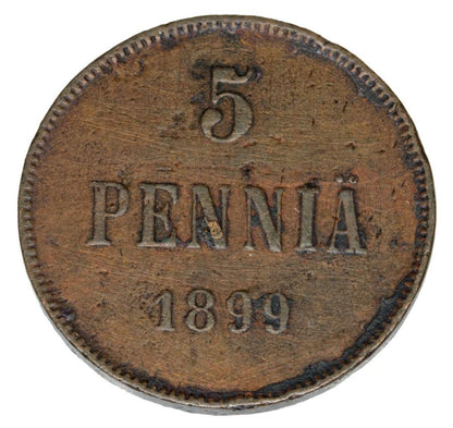5 pennia 1899 Mikołaj II Finlandia rosyjska Helsinki
