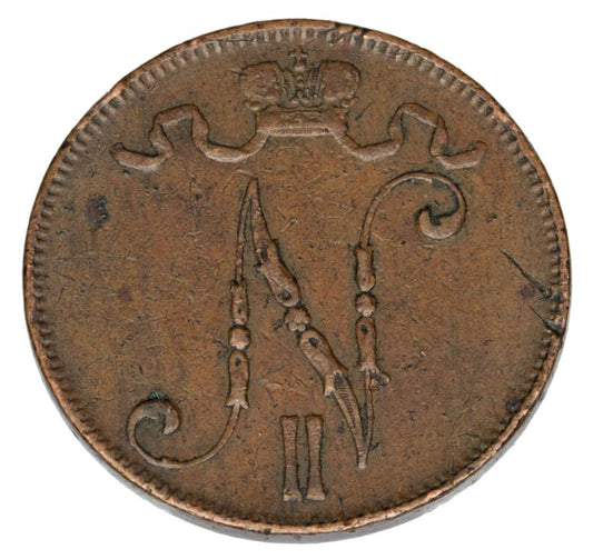 5 pennia 1907 Mikołaj II Finlandia rosyjska Helsinki