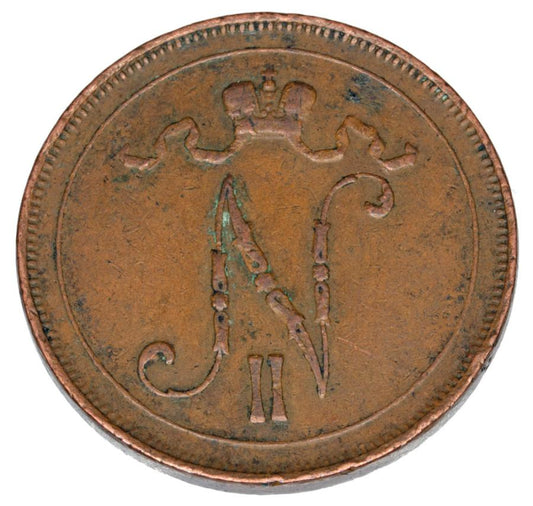 10 pennia 1908 Mikołaj II Finlandia rosyjska Helsinki