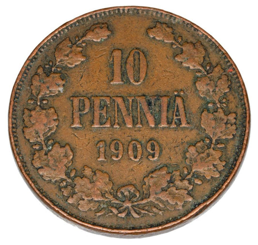 10 pennia 1909 Mikołaj II Finlandia rosyjska Helsinki