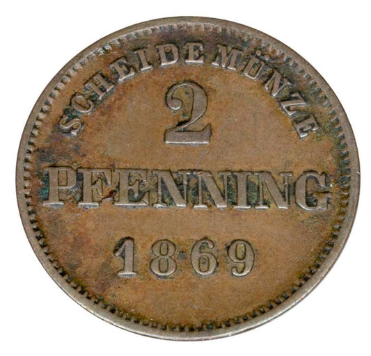 2 fenigi 1869 Ludwik II Wittelsbach Niemcy Bawaria