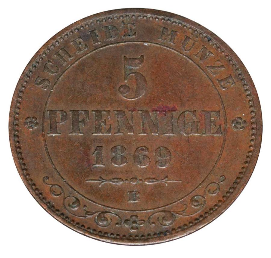 5 fenigów 1869 Jan Wettyn Niemcy Saksonia Drezno B