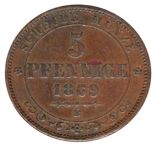 5 fenigów 1869 Jan Wettyn Niemcy Saksonia Drezno B